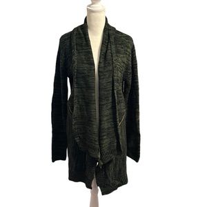 EMILY ROSE green cardigan zipper accent sweater
